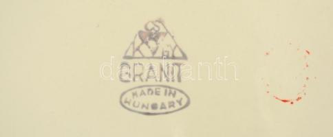 Gránit mélytányér, kézzel festett, jelzett, máz hibával, kopott, d:23 cm