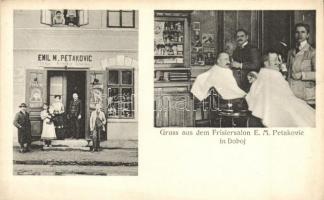Doboj, Frisiersalon E. M. Petakovic / hairdresser salon interior, hairdressers in work. A Weiser