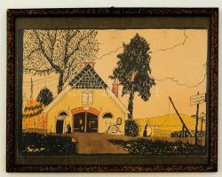 OLvashatatlan jelzéssel: Verboden Toegang. Vegyes technika, papír, üvegezett keretben, 18×27 cm