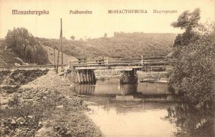Monastyryska, Monasterzyska; Podhorodne. Nakl. Hermana Schechnera / river bank with bridge