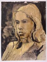 Jelzés nélkül: Lány portré. Vegyes technika, papír, 37×27 cm