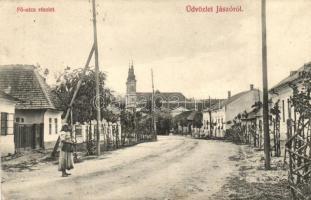 Jászó, Jasov; Fő utca részlete templommal / main street with church (EK)