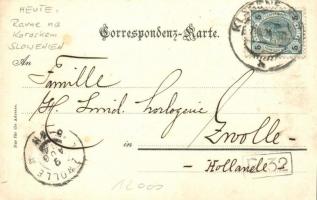 Ravne na Koroskem, Gutenstein; Bahnhof / railway station with locomotive. Chromokarte Leon Klagenfur...