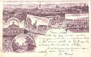 1894 (Vorläufer!) Lajtabruck, Bruck an der Leitha; Katonai laktanya, Templom utca, Harrach kastély / Lager-Hauptwache, Kirchengasse, Schloss, Lager Baraken / military barracks, castle, street, Art Nouveau