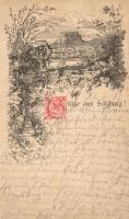 1888 (Vorläufer!!!) Salzburg, Grüsse aus... Extremely rare early floral postcard (EK)