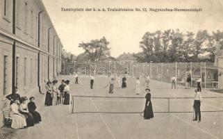 Nagyszeben, Hermannstatd, Sibiu; K.u.K. 12. sz. Kiképzőosztag teniszpályája. Verl. Emil Fischer, Jos. Drotleff / tennis court of K.u.K. Traindivision Nr. 12. (EK)