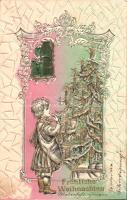 Fröhliche Weihnachten / Christmas greeting card, Emb. golden decorated