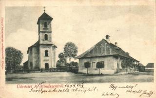 Kassamindszent, Valaliky; utcakép templommal. Divald / street view with church (fl)