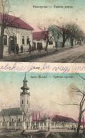 Káty, Kac; Fő utca Stefan M. üzletével, Szerb templom / main street, Serbian church, shop (Rb)