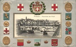 Firenze, Florence; Panorama dei Ponti / Embossed silver and golden decorated litho. H. Guggenheim & Co. No. 9705.