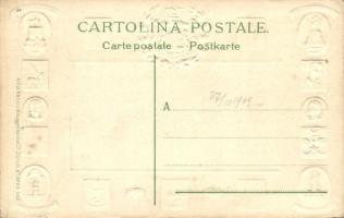 Firenze, Florence; Panorama dei Ponti / Embossed silver and golden decorated litho. H. Guggenheim &a...