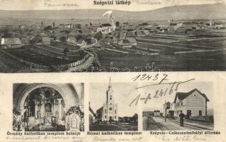 Szépvíz, Furomoasa; Örmény katolikus templom belső, Szépvíz-Csíkszentmihályi vasútállomás. Dajbukat Antal és testvére kiadása / Armenian church interior, railway station  (Rb)