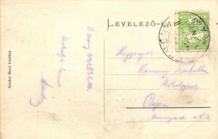 Őcsény, Református templom és iskola, utcakép a paplakkal. Kovács Benő kiadása