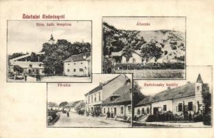 Radvány, Radvan; Római katolikus templom, vasútállomás, Fő utca, Radvánszky kastély / railway station, main street, castle