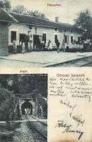 Sztána, Stana; Vasútállomás, vasúti alagút. Maksay L. fényképész / railway station with railway tunnel (ázott sarok / wet corner)