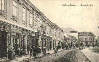 Székesfehérvár, Kossuth utca, Robitsek Sándor és Folkert József üzlete, útépítés