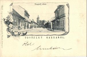 1898 Kassa, Kosice; Forgách utca. Vitéz A. kiadása / street view, floral (Rb)