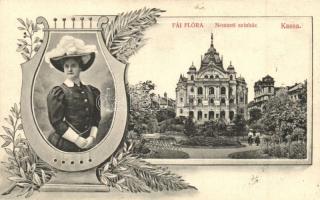 Kassa, Kosice; Nemzeti Színház Fái Flóra színésznő arcképével / theatre with actress, Art Nouveau