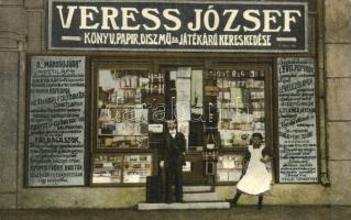 Marosújvár, Ocna Mures; Veress József Könyvkereskedése és saját kiadású reklám képeslapja / book printing shop (fl)