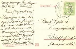 Nagymágocs, utcakép esernyős hölgyekkel, villa (EK)