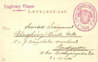 1899 Budapest, Várkert rakpart. hátoldalon Rettegi Unghváry család pecsétje, Martos Adolf floral lit...