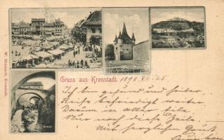 1898 Brassó, Kronstadt, Brasov; vár, Katalin kapu, Piac tér, Graft. W. Hiemesch / castle, gate, market square