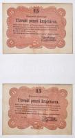 1848-1849. 41db-os, rendkívül tartalmas, rendezett Kossuth Bankó gyűjtemény több bankjegy a variánssal, négygyűrűs mappában, benne: 1849. 15kr (5x) + 1849. 30kr (4x) + 1848. 1Ft (2x) + 1848. 2Ft (5x) + 1848. 5Ft (6x) barna + 1848. 5Ft (6x) vörösesbarna + 1848. 10Ft (5x) + 1848. 100Ft (2x) + 1849. 2Ft Kincstári utalvány + 1852. 1Ft kitöltetlen E + 1852. 2Ft kitöltetlen F + 1852. 5Ft kitöltetlen F + 2db modern hamisítvány Kincstári utalvány 2Ft és 10Ft névérték. Érdemes megtekinteni! T:vegyes / Hungary 1848-1849. Collection of 41pcs various Kossuth Banknotes, some notes with variants, in four-ring binder, including: 1849. 15 Kreuzer (5x) + 1849. 30 Kreuzer (4x) + 1848. 1 Forint (2x) + 1848. 2 Forint (5x) brown letters + 1848. Forint (6x) reddish-brown letters + 1848. 10 Forint (5x) + 1848. 100 Forint (2x) + 1849. 2 Forint Treasury Voucher + 1852. 1 Forint unfilled, E + 1852. 2 Forint unfilled F + 1852. 5 Forint unfilled F + 2pcs of fake Treasury Voucher 2 Forint and 10 Forint denominatons. Its well worth seeing! C:mixed Adamo G102, G102h, G102e, G103, G103A, G103h, G103e, G104, G106, G106h, G108, G109, G109A, G111, G114, G122, G123, G124