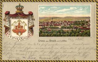 Lajtabruck, Bruck an der Leitha; H. Effenberger címeres litho / coat of arms, Emb. litho