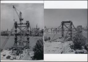 cca 1964 Budapest, az Erzsébet híd építése, korabeli felvételekről készült mai nagyítások 13x18 cm-es fotópapíron