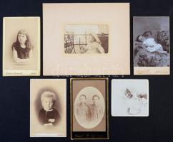 cca 1900 Gyerekportrék, 6 db (Czéhula Ludmilla (Lőcse), Ürmösi S. (Nagy-Bánya), Kemény (Sátoraljaujhely), Szigeti Henrik (Szolnok), Zelesny Károly (Pécs)), változó méretben, jó állapotban.