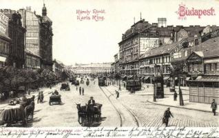 Budapest V. Károly körút, Haldek üzlete, villamosok, litho