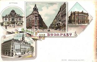 Budapest, Andrássy utca, színházak, New York kávéház, Art Nouveau litho