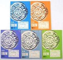 Az Érem numizmatikai folyóirat öt száma: 1974/2, 1975/1, 1976/1, 1977/1, 1977/2. Használt, de jó áll...