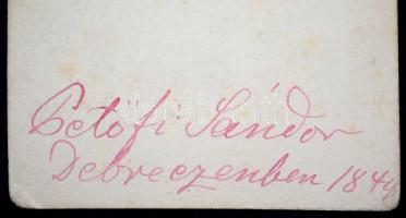 cca 1860 Korabeli keményhátú fotó: Petőfi Sándor festményről készült kép, a hátoldalán feliratozva, ...