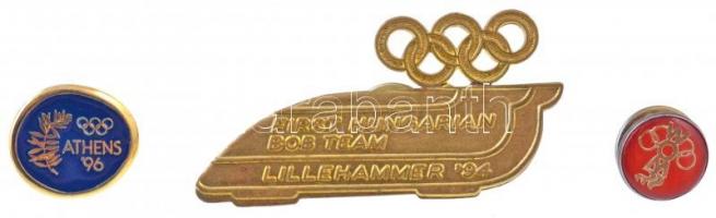 9db-os vegyes olimpiai jelvény és kitűző tétel, közte 1994. "First Hungarian Bob Team Lillehamm...