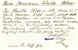 Gansel Lipót, trencséni könyvnyomdász reklámlapja, saját kezű aláírása / Hungarian typographer'...