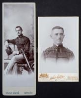 1901-1902 Rajháty László katona fotói, Uher Ödön (Budapest), Vajda Dezső (Ujvidék), a hátoldalán feliratozva, 10.5x6.5 cm és 15x5 cm.
