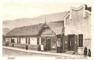 Lupény, Lupeni; Községháza, Jiu Könyvkereskedés és saját kiadása / Libraria Jiul Cultural si Primaria / book shop with town hall (EK)