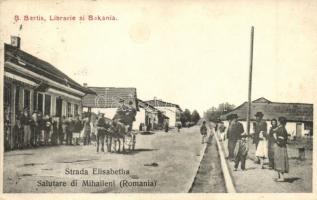 Mihaileni, Strada Elisabetha, B. Bertis Librarie si Bakania / street view, bookshop