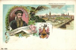 Mainz, Johannes Gutenberg, Erfinder der Buchdruckerkunst, floral, litho (EK)