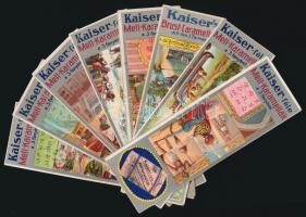 cca 1910 8 db Kaiser-féle mellkaramella magyar ill. német nyelvű reklám könyvjelző különféle egzotikus, nagyrészt távol-keleti motívumokkal