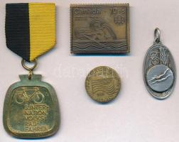 4db-os vegyes külföldi olimpiai érem és díjérem tétel, közte  Kanada 1976. "21. Olimpiai Játékok Montréal" bélyeg alakú Br plakett (36,5x29,5mm) T:2 4pcs of various Olympic medals and award medallions, including  Canada 1976. "Olympiad XXI Montréal" stamp shaped Br plaque (36,5x29,5mm) C:XF