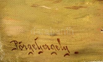 Pörge Gergely (1858-1930): Élet a tanyán. Olaj, vászon, jelzett, 32×44 cm