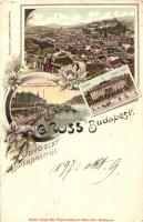 1897 (Vorläufer!) Budapest, Tabán, Császár fürdő, Ferenc József rakpart, Rigler József Ede floral litho ((EK)