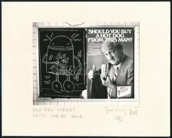 1983 Jankovszky György(1946-): New York, Subway, Keith Haring rajza, feliratozva, aláírt, pecséttel jelzett, kartonra kasírozva, 11,5x14,5 cm