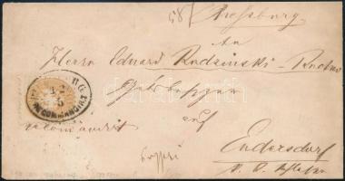 1863 10kr + 1864 15kr vegyes bérmentesítés ajánlott levélen 