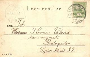 Keszthely, Festetich utca gyógyszertárral, szobor (kicsit ázott sarok / wet corner)