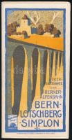 1919 Übersichtkarte der Berner Alpenbahn, Bern-Lötschberg-Simplon und des Berner Oberlandes von der Gemmi bis zur Grimsel, Geograph. Anstalt Freytag&Berndt, 74x86 cm