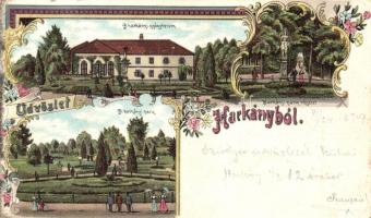 1899 Harkány, gyógyterem, park, floral, Art Nouveau litho (EK)