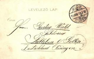 1899 Győr, Püspöki vár, Sétatéri kioszk, Kisfaludy szobor. Luszt Ármin kiadása. Art Nouveau, litho (...